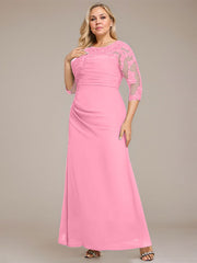 A-line Scoop Floor-Length Chiffon Lace Mother of the Bride Dress With Sequins Beading Pleated