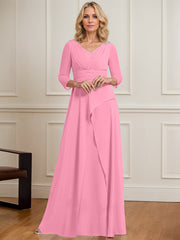 A-line V-Neck Floor-Length Chiffon Mother of the Bride Dress With Pleated Beading