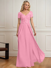 A-line V-Neck Floor-Length Chiffon Lace Mother of the Bride Dress