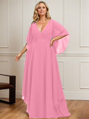 A-line V-Neck Floor-Length Chiffon Mother of the Bride Dress With Sequins Appliques Lace Beading