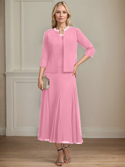 Separates A-line Scoop Tea-Length Chiffon Mother of the Bride Dress With Sequins Beading