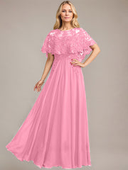 A-line Scoop Illusion Floor-Length Lace Chiffon Mother of the Bride Dress With Sequins