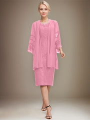 Sheath/Column Scoop Knee-Length Lace Mother of the Bride Dress With Sequins Beading