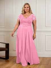 A-Line V-Neck Lace Chiffon Mother of the Bride Dress
