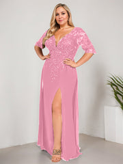 Sheath/Column V-Neck Floor-Length Lace Chiffon Mother of the Bride Dress With Sequins
