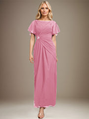 A-line Scoop Ankle-Length Chiffon Mother of the Bride Dress With Beading Pleated