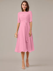 A-Line Boat-neck Pleated Chiffon Mother of the Bride Dress