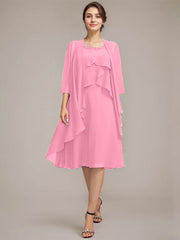A-line Scoop Knee-Length Chiffon Mother of the Bride Dress With Beading