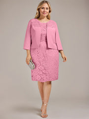 Sheath/Column Scoop Knee-Length Chiffon Lace Mother of the Bride Dress With Beading