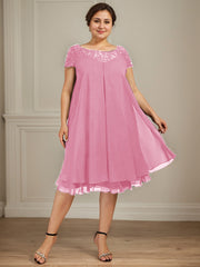 Empire Scoop Illusion Knee-Length Chiffon Lace Mother of the Bride Dress With Sequins Beading