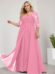 A-line V-Neck Floor-Length Lace Chiffon Mother of the Bride Dress With Sequins