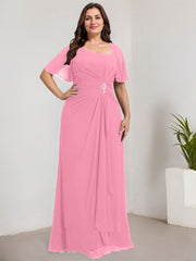 A-line Asymmetrical Floor-Length Chiffon Mother of the Bride Dress With Pleated Sequins Beading