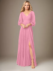 A-Line V-Neck Floor-Length Chiffon Mother of the Bride Dress