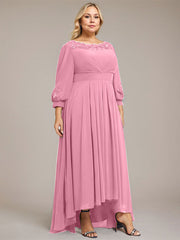 A-line Scoop Asymmetrical Chiffon Mother of the Bride Dress With Pleated Appliques Lace