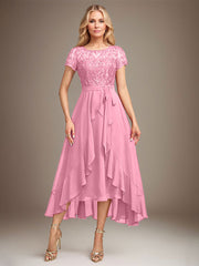 Asymmetrical Sequin Mother of Bride Dress with Appliques