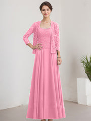 A-line Square Floor-Length Lace Chiffon Mother of the Bride Dress With Sequins
