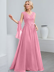 A-Line V-Neck Sleeveless Chiffon Mother Of The Bride Dresses With Lace