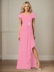 Dark Navy A-Line Side Slit Chiffon Dress Mother of the Bride Dress