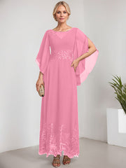 A-line Scoop Illusion Ankle-Length Lace Chiffon Mother of the Bride Dress With Sequins
