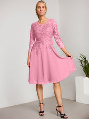 A-line V-Neck Knee-Length Lace Chiffon Mother of the Bride Dress With Sequins