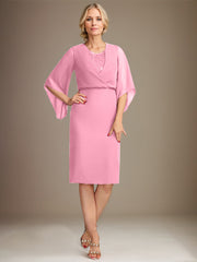 Sheath/Column V-Neck Knee-Length Lace Chiffon Mother of the Bride Dress With Sequins