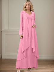 Elegant V-Neck Long Sleeves Floor-Length Mother Of The Bride Dresses WithWrap