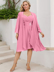 Sheath/Column Sweetheart Knee-Length Chiffon Mother of the Bride Dress With Beading Appliques Lace Sequins Pleated