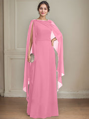 A-line Scoop Floor-Length Chiffon Mother of the Bride Dress With Bow Pleated