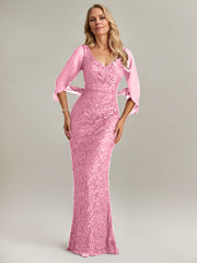 Mermaid V-Neck Floor-Length Chiffon Mother of the Bride Dress