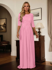 A-Line Scoop Floor-Length Chiffon Mother of the Bride Dress