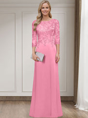 Sheath/Column Scoop Neck 3/4 Sleeves Silk Like Satin Mother Of The Bride Dresses With Lace