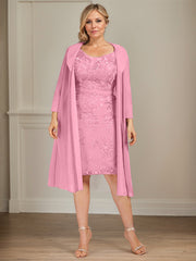 Sheath/Column V-Neck Knee-Length Lace Chiffon Mother of the Bride Dress