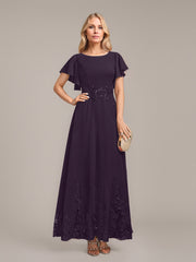 A-line Scoop Ankle-Length Lace Chiffon Mother of the Bride Dress With Sequins