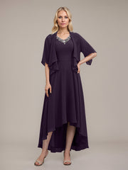 A-line V-Neck Asymmetrical Chiffon Mother of the Bride Dress With Beading Sequins