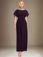 A-line Scoop Ankle-Length Chiffon Mother of the Bride Dress With Beading Pleated