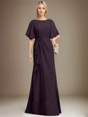 A-line Scoop Floor-Length Chiffon Mother of the Bride Dress With Cascading Ruffles Beading Sequins