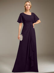 A-line Asymmetrical Floor-Length Chiffon Mother of the Bride Dress With Pleated Beading Sequins