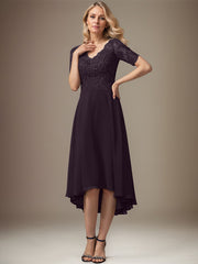 A-line V-Neck Asymmetrical Lace Chiffon Mother of the Bride Dress With Sequins