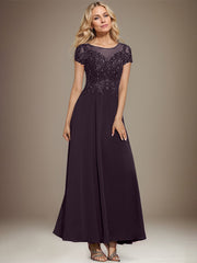A-line Scoop Illusion Ankle-Length Lace Chiffon Mother of the Bride Dress With Sequins