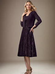 A-line V-Neck Knee-Length Chiffon Lace Mother of the Bride Dress With Beading Sequins