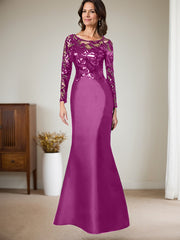 Scoop Neck Long Sleeves Floor-Length Satin/Sequined Mother Of The Bride Dresses