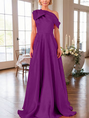 A-Line One-Shoulder Sleeveless Satin Mother Of The Bride Dresses With Bow
