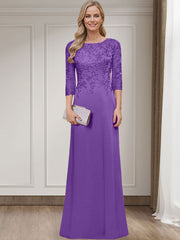 Sheath/Column Scoop Neck 3/4 Sleeves Silk Like Satin Mother Of The Bride Dresses With Lace