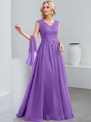 A-Line V-Neck Sleeveless Chiffon Mother Of The Bride Dresses With Lace