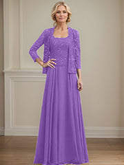 A-Line Square Neckline Chiffon Mother Of The Bride Dresses With Lace