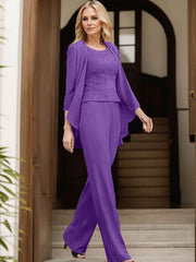 Jumpsuit/Pantsuit Scoop Neck Chiffon Mother Of The Bride Dresses With Lace
