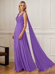 A-Line V-Neck Floor-Length Chiffon Mother of the Bride Dress