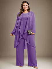 Pantsuit Separates Scoop Floor-Length Chiffon Mother of the Bride Dress