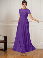 A-Line Boat-Neck Floor-Length Sequins Chiffon Mother of the Bride Dress