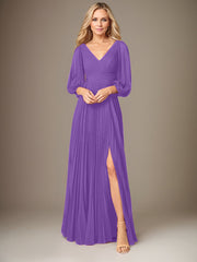 A-Line V-Neck Floor-Length Chiffon Mother of the Bride Dress